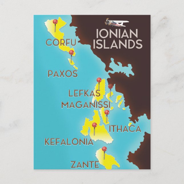 Cartão Postal Cartaz do mapa das Ilhas Jônicas. (Frente)