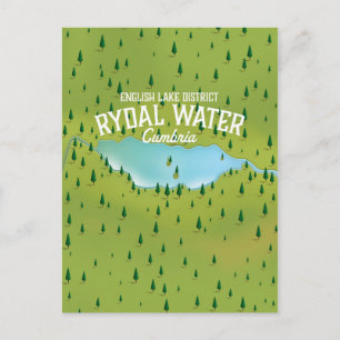 Cartão Postal Cartaz do mapa de Rydal Water Cumbria