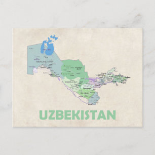 Cartão Postal Cartaz do mapa do país do Uzbequistão
