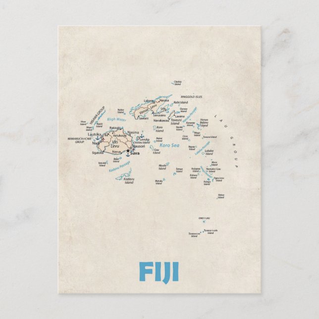 Cartão Postal Cartaz do mapa Fiji (Frente)