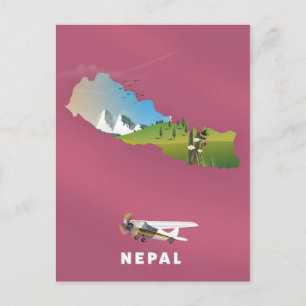 Cartão Postal cartaz do mapa ilustrado do Nepal