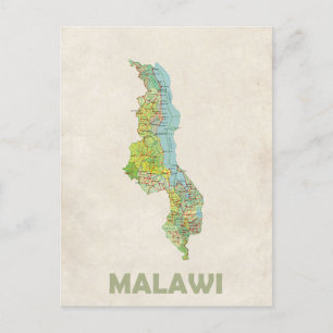 Cartão Postal Cartaz do mapa Malawi