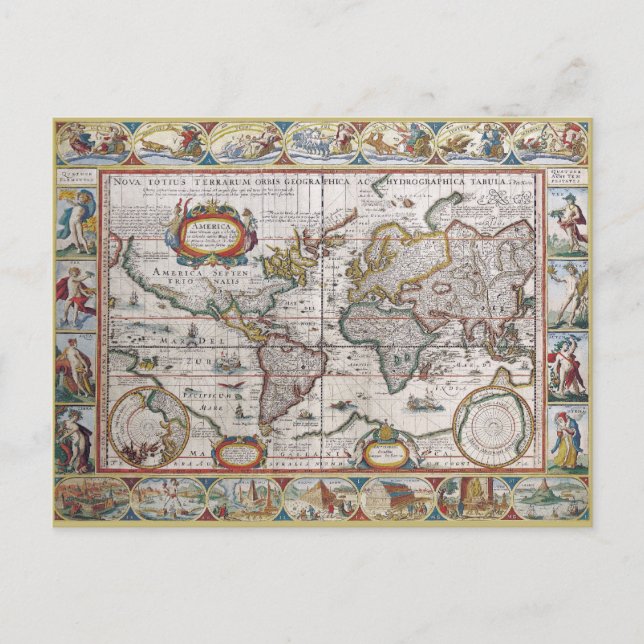 Cartão Postal Cartaz do Mapa Mundial Antiquado (Frente)