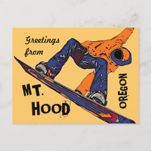 Cartão Postal Cartaz do Snowboarder laranja do Monte Hood Oregon