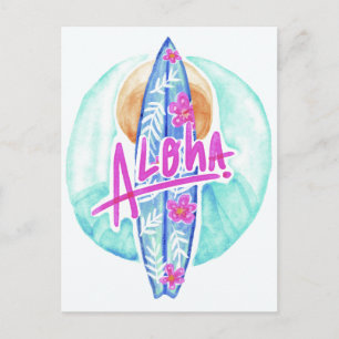 Cartão Postal Cartaz do Surfista Havaiano Aloha