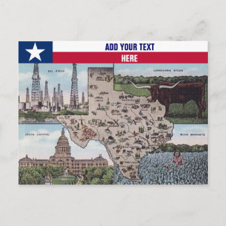 Cartão Postal Cartaz do Texas Saudações - Mapa do Estado e Vista