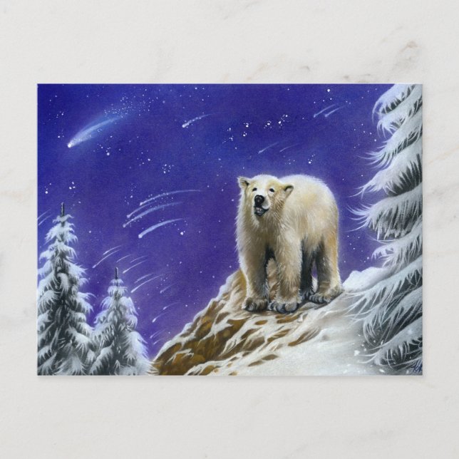 Cartão Postal Cartaz do urso polar das luzes nortes (Frente)