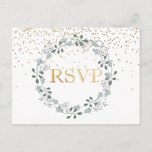 Cartão Postal Cartaz Dourado de Casamento RSVP de Greenerescênci