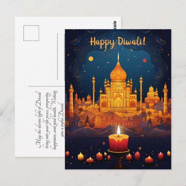 Cartão Postal Cartaz estonteante de Diwali com vista à noite (Frente/Verso)