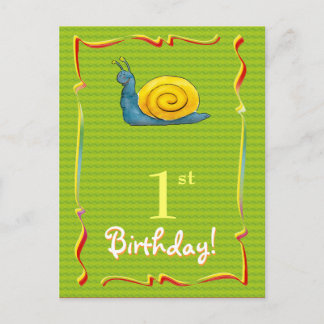 Cartão Postal Cartaz Feliz de Aniversário bonito com caracol fof