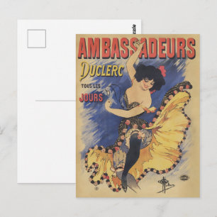 Cartão Postal Cartaz Francês Antigo Dançarina Art Nouveau