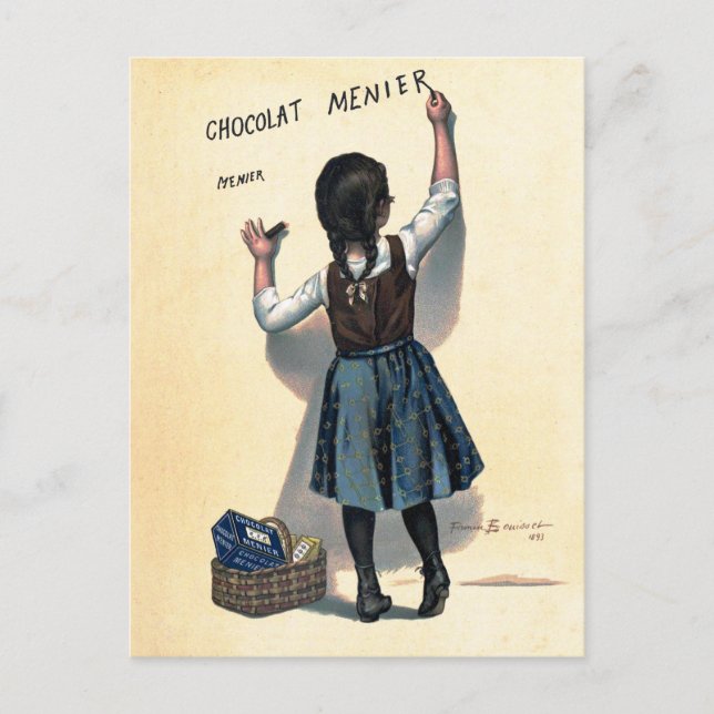 Cartão Postal Cartaz Francês Vintage Chocolat Menier Arte Bouiss (Frente)