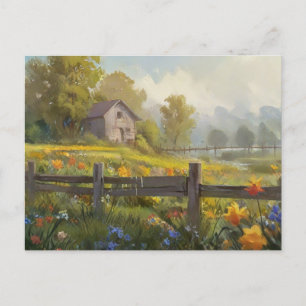 Cartão Postal Cartaz postal da Summer Nature House Watercolor
