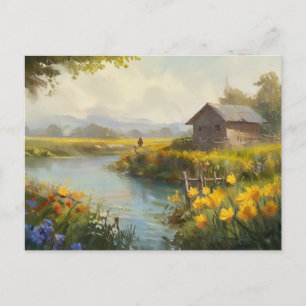 Cartão Postal Cartaz postal da Summer Nature House Watercolor