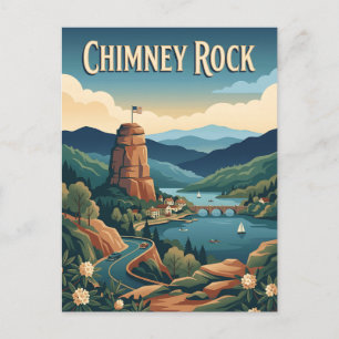 Cartão Postal Cartaz Retro da Montanha Chimney Rock North Caroli