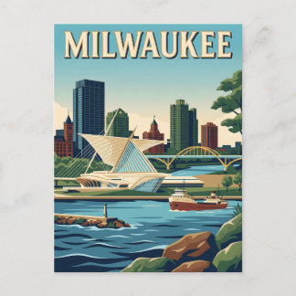 Cartão Postal Cartaz Retro da Orla de Milwaukee Wisconsin