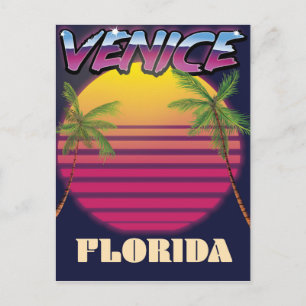 Cartão Postal Cartaz retro de férias em Venice Flórida