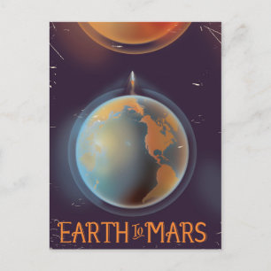 Cartão Postal Cartaz Retro de Ficção Científica Terra a Marte