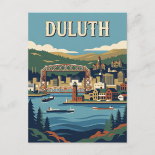 Cartão Postal Cartaz Retro do Porto de Duluth Minnesota Lago Sup