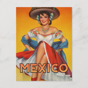 Cartão Postal Cartaz Viagem do México vintage Pin Up Girl