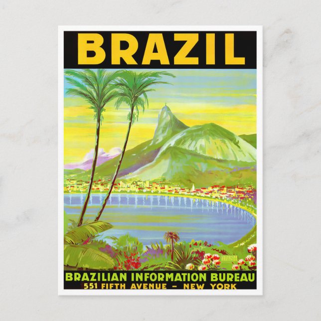 Cartão Postal Cartaz viagens vintage do Rio Brasil (Frente)