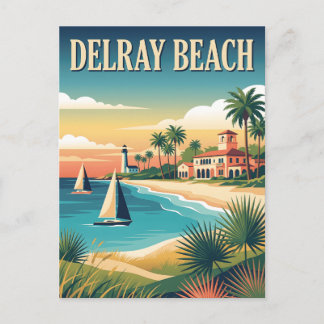 Cartão Postal Cartaz Vintage da Costa da Flórida em Delray Beach