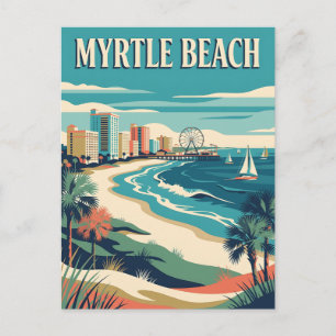 Cartão Postal Cartaz Vintage da Costa de Myrtle Beach Carolina d