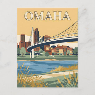 Cartão Postal Cartaz Vintage da Frente do Rio de Omaha Nebraska