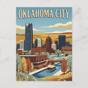 Cartão Postal Cartaz Vintage da Vista Panorâmica do Centro de Ok