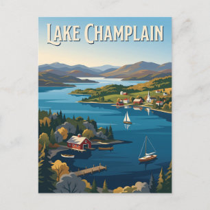 Cartão Postal Cartaz Vintage de Barco à Vela do Lago Champlain V