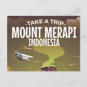 Cartão Postal Cartaz vintage de desenho animado do Monte Merapi