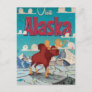 Cartão Postal Cartaz Vintage de Desenho Animado Visite Alasca