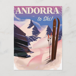 Cartão Postal Cartaz vintage de esqui de Andorra