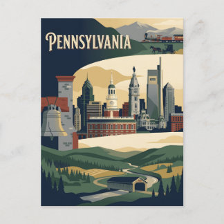 Cartão Postal Cartaz Vintage de Pontos Turísticos Históricos da