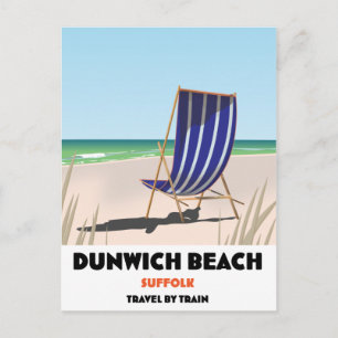 Cartão Postal Cartaz vintage de trem da Praia de Dunwch Suffolk