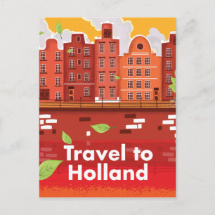Cartão Postal Cartaz vintage de viagem para a Holanda.