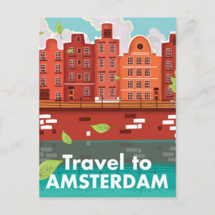 Cartão Postal Cartaz vintage de viagem para Amsterdã