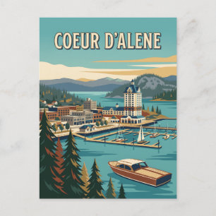 Cartão Postal Cartaz Vintage do Resort do Lago Coeur d'Alene Ida