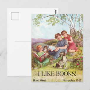 Cartão Postal Cartaz Vintage Eu Gosto de Livros por Kate Seredy