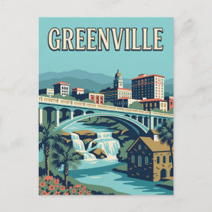 Cartão Postal Cartaz Vintage Greenville South Carolina Falls