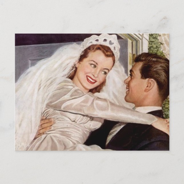 Cartão Postal Cartaz Vintage Happy Bride Casal Casamento (Frente)