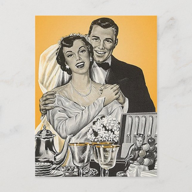 Cartão Postal Cartaz Vintage Happy Bride Casal Casamento (Frente)