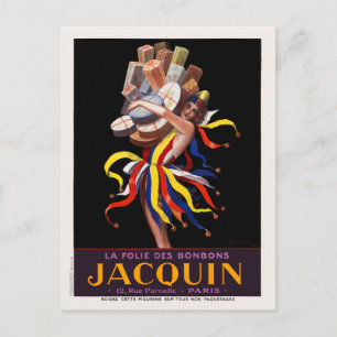 Cartão Postal Cartaz Vintage La Folie des Bonbons Jacquin 1924