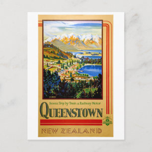 Cartão Postal Cartaz Vintage Restaurado da Nova Zelândia Queenst