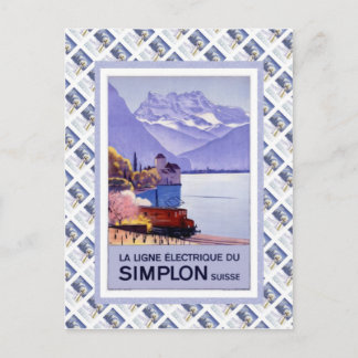 Cartão Postal Cartaz vintage suíço da Raulway, Simplon elétrico