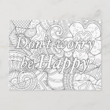 Carte à colorier mandala don't worry be happy