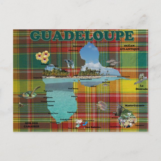 Cartão Postal Carte de la Guadeloupe en madras (Frente)