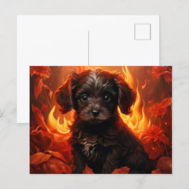 Cartão Postal Carte Postale Canine en Fleurs de Feu