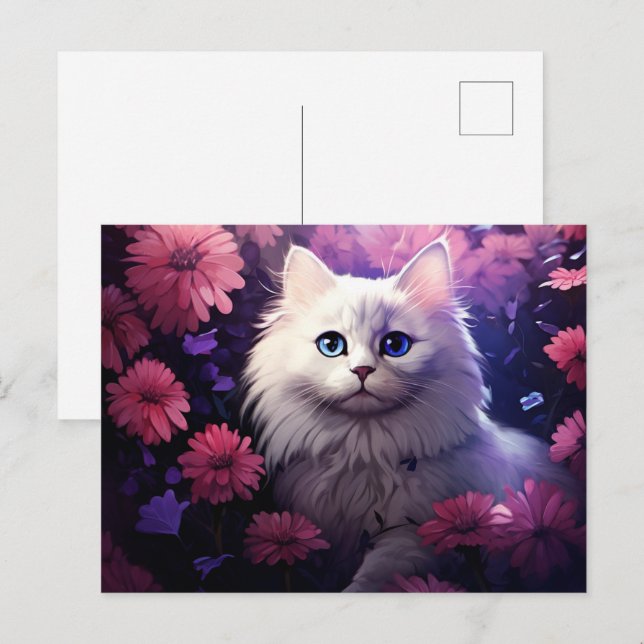 Cartão Postal Carte postale Chat Fleur 2 (Frente/Verso)