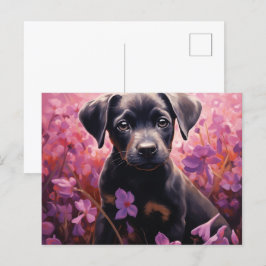 Cartão Postal Carte Postale Chien Épanoui dans les Fleurs